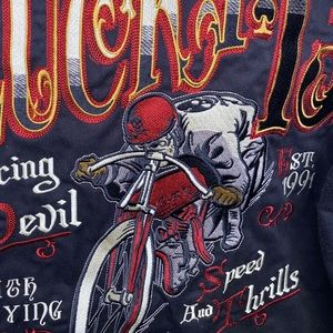Lucky 13 motorcycle jacket embroidered with patche